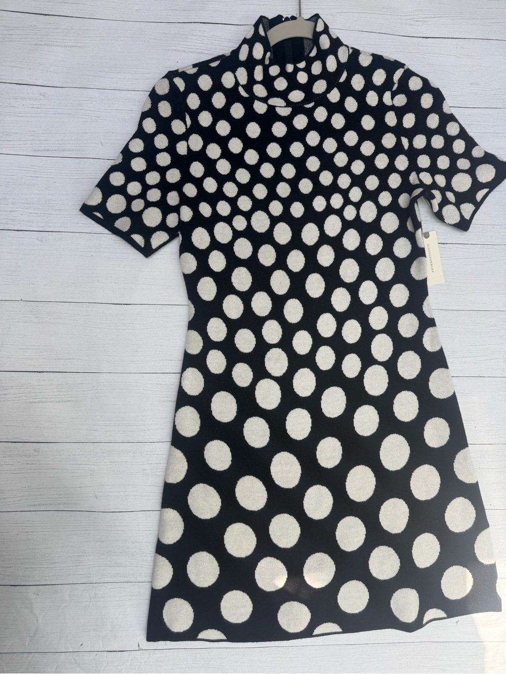 Anthropologie NWT Black White Polka Dot Knit Mini Dress XS $148 Quiet Lux 1960’s - Picture 3 of 11